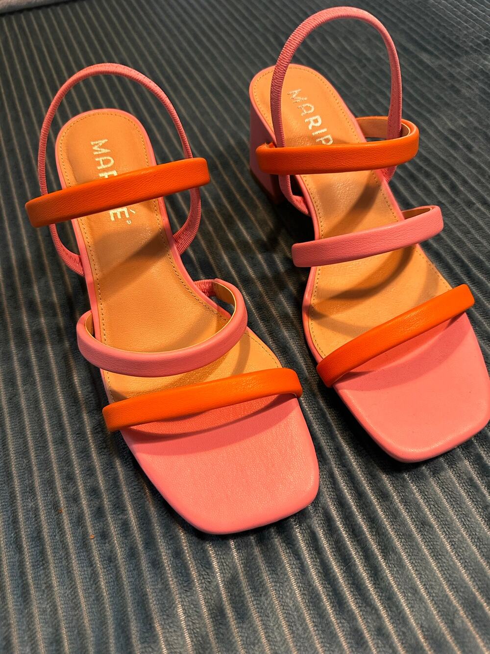 Maripรฉ Pink and Orange Multi-Strap Square-Toe Block Heel Sandals - 7.5 - NWOB